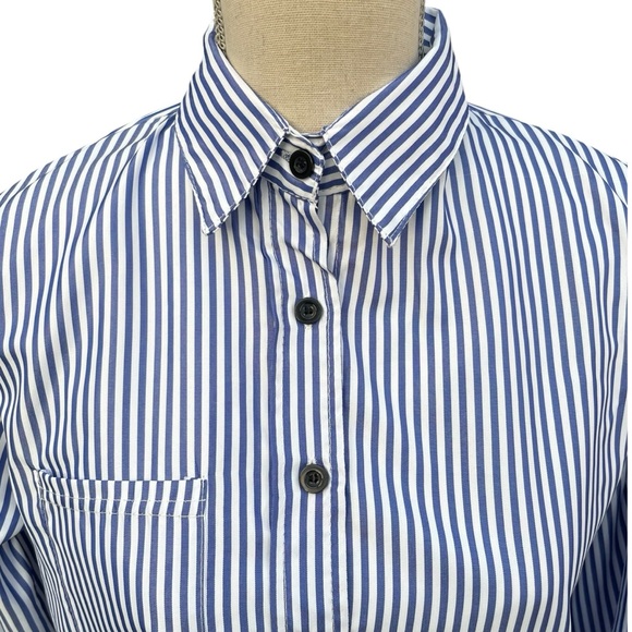 Blue & White Stripe Button Front Stretch Shirt Top Blouse (6) - Picture 5 of 12